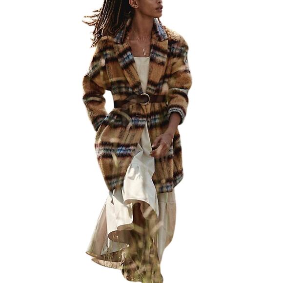 Anthropologie Jackets & Blazers - Anthropologie Brushed Plaid Yellow Motif Overcoat Outerwear Size S